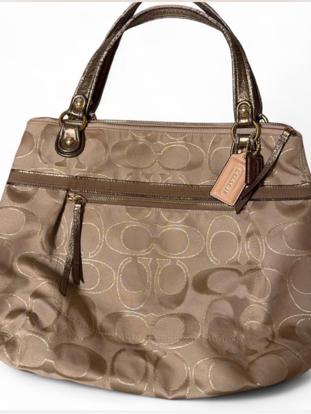 Coach Metallic Beige Signature Shoulder Bag